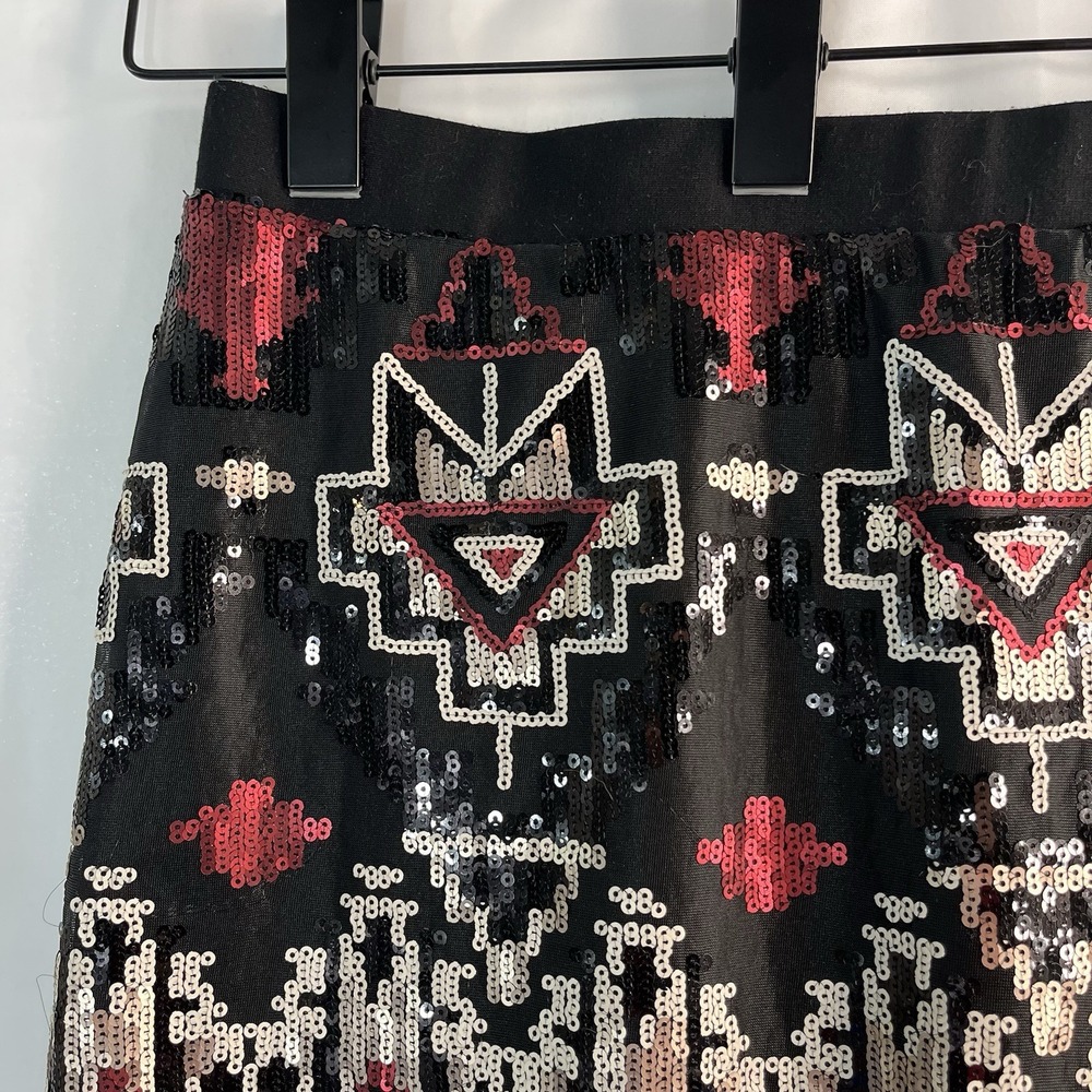 Cato Skirt Womens L Black Red Sequin Southwestern Cowgirl Aztec Rockabilly Glam